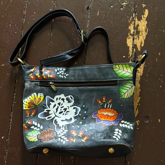 Hand Crafted Handbags - Hand painted floral, soft leather Crossbody bag made in India